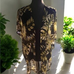 Sheer Black and Gold Leaf Kimono